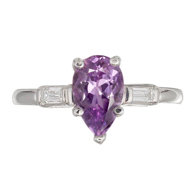 1.70 Carat Purple Sapphire Diamond Platinum ThreeStone Engagement Ring