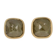 1.70 Carat Rose Cut Rustic Diamond Earrings 18 Karat Gold Custom Pierced Studs