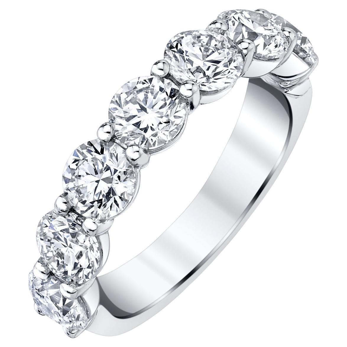 1.70 Carat Round Diamond 7 Stone Platinum Anniversary Band For Sale