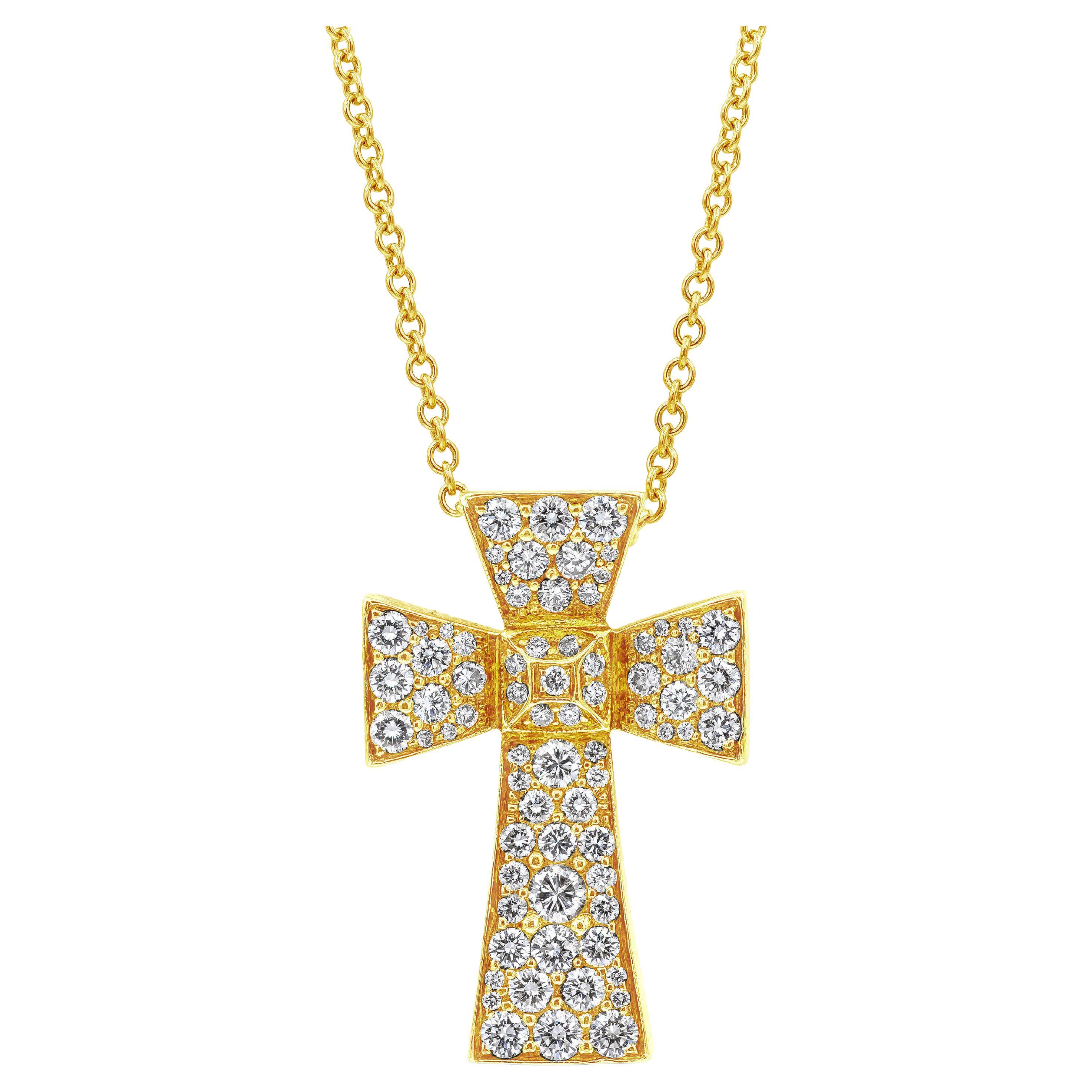 Roman Malakov 1.70 Carats Total Brilliant Round Diamond Cross Pendant Necklace For Sale