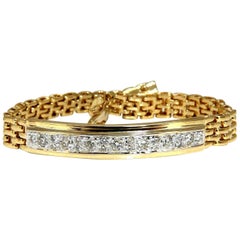 1.70 Carat Round Diamonds ID Tag Bracelet 14 Karat Panther Link