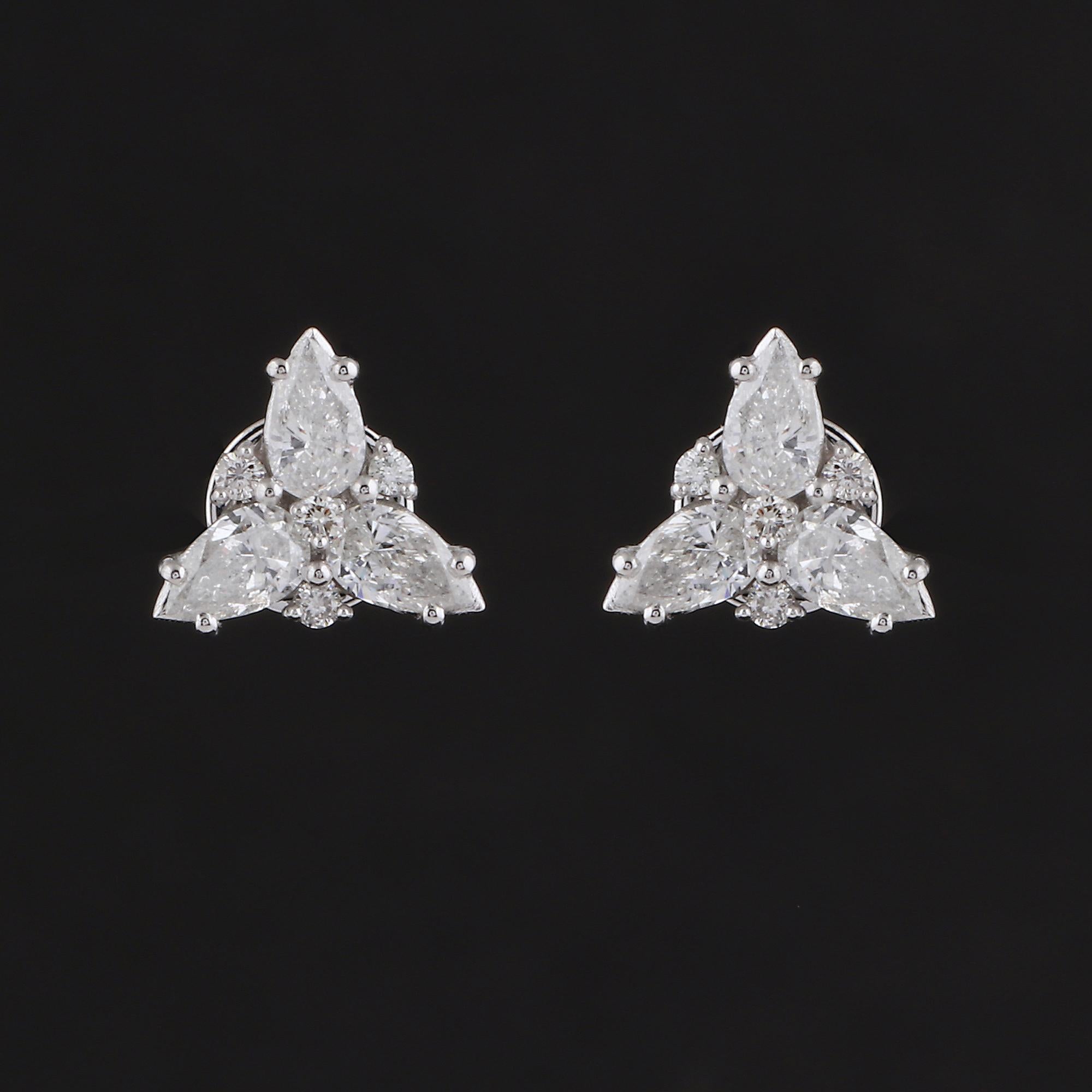 Modern 1.70 Carat Round Pear Diamond Stud Earrings 18 Karat White Gold Handmade Jewelry For Sale
