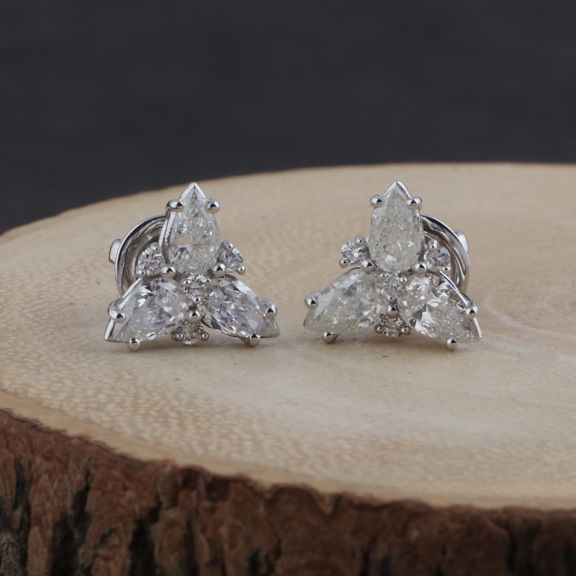 Pear Cut 1.70 Carat Round Pear Diamond Stud Earrings 18 Karat White Gold Handmade Jewelry For Sale