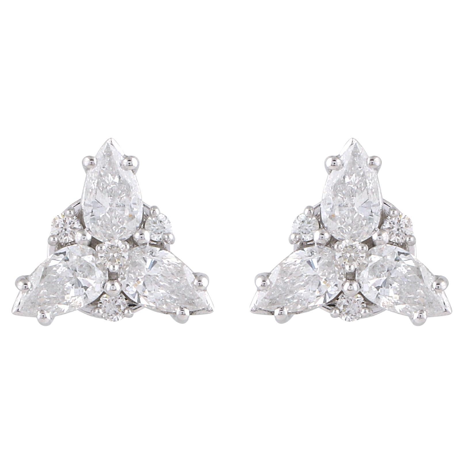 1.70 Carat Round Pear Diamond Stud Earrings 18 Karat White Gold Handmade Jewelry