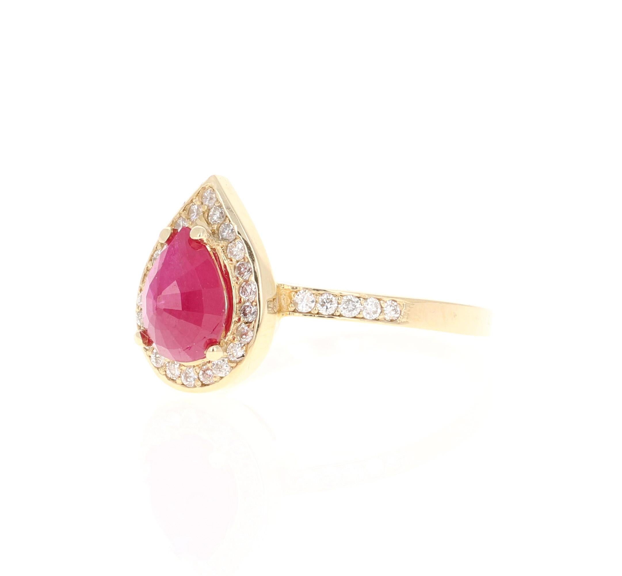 Contemporary 1.70 Carat Ruby Diamond Yellow Gold Engagement Ring For Sale