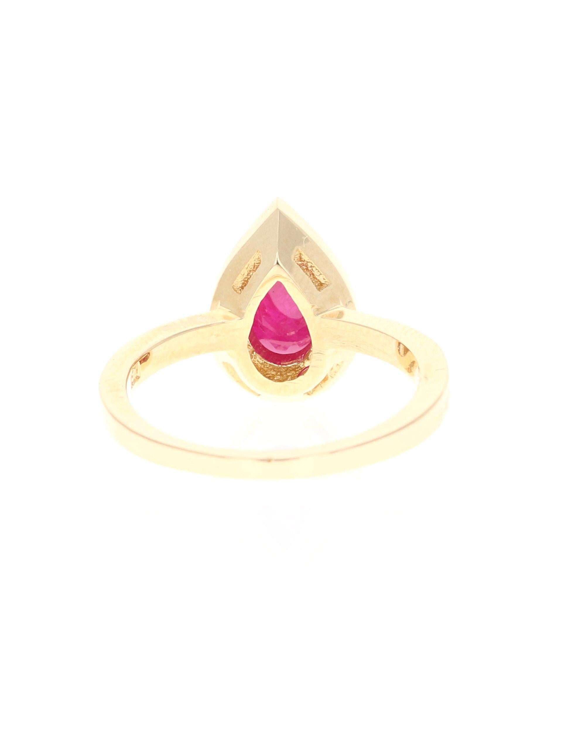 Pear Cut 1.70 Carat Ruby Diamond Yellow Gold Engagement Ring For Sale