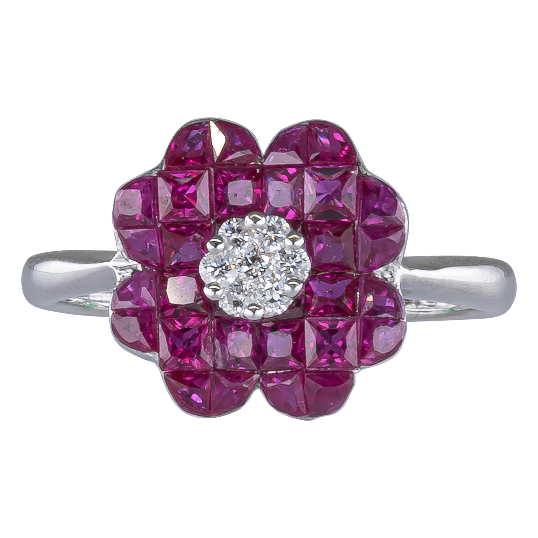 1.70 Carat Ruby Ring with Diamonds 18 Karat Gold