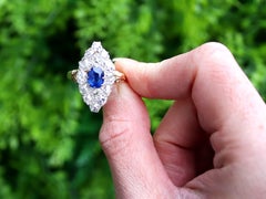 1.70 Carat Sapphire 3.92 Carat Diamond 15k Yellow Gold Cluster Ring Circa 1930