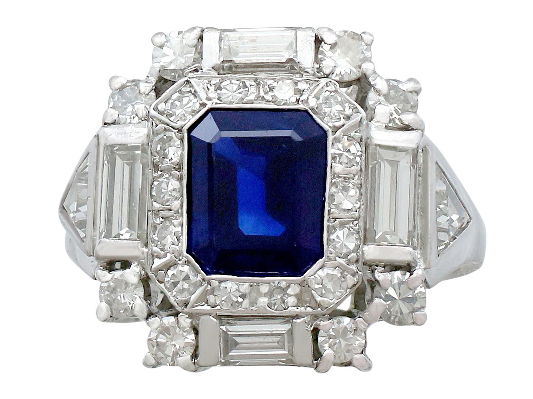 Retro 1.70 Carat Sapphire and 1.76 Carat Diamond Platinum Dress Ring