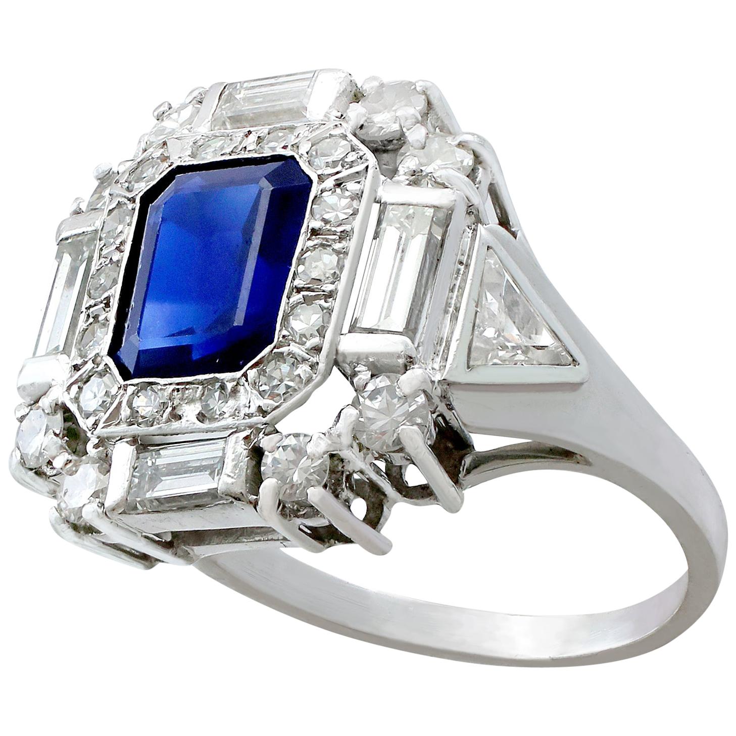 1.70 Carat Sapphire and 1.76 Carat Diamond Platinum Dress Ring