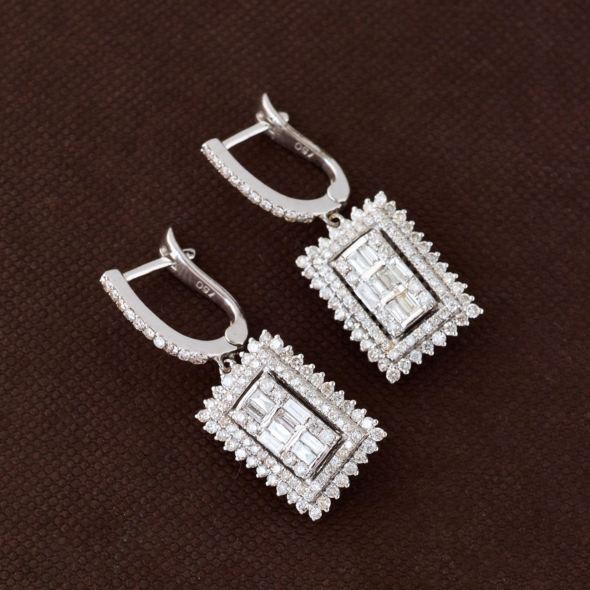 1,70 Karat SI Reinheit HI Farbe Baguette Diamant-Ohrringe 14k Weißgold (Moderne) im Angebot