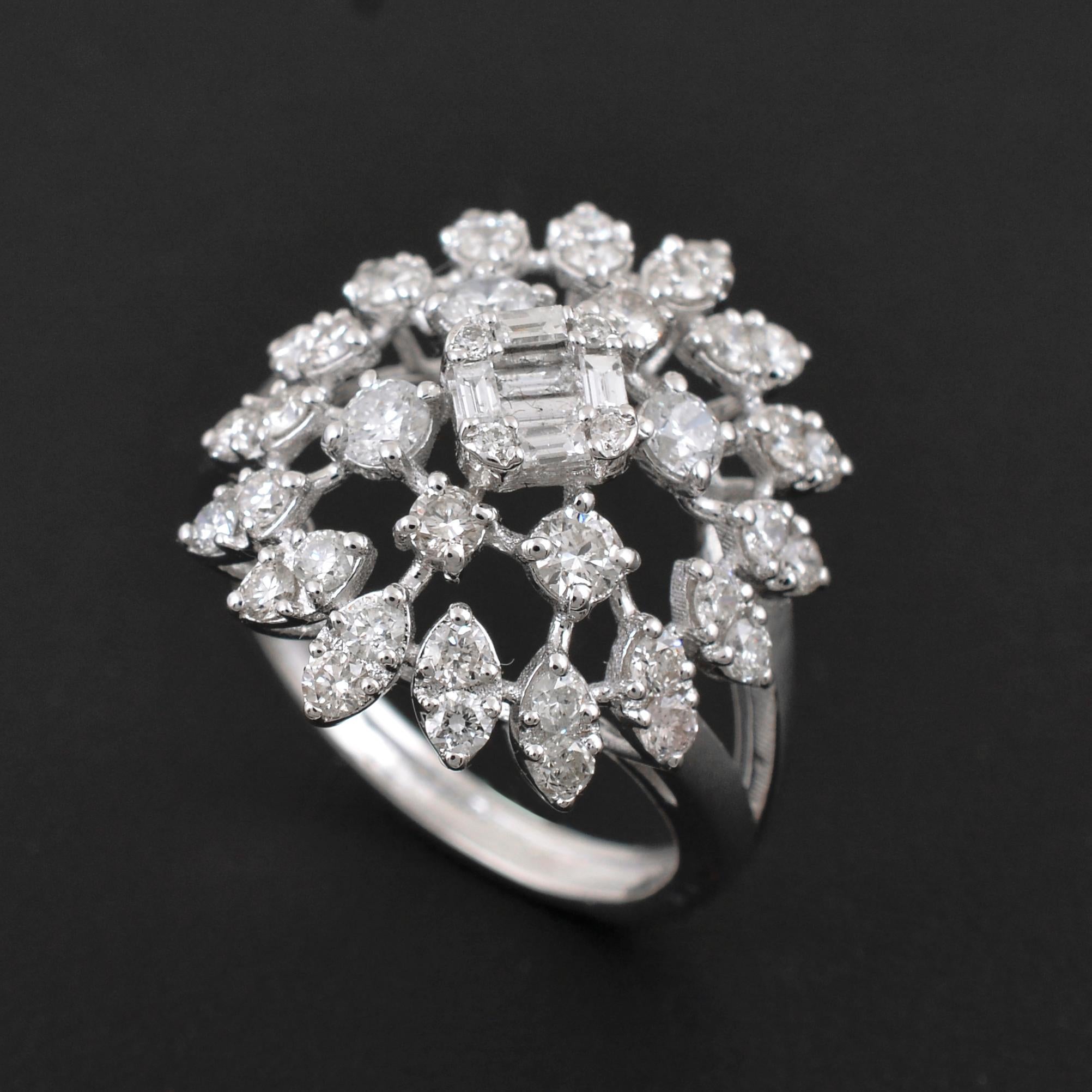For Sale:  1.70 Carat SI Clarity HI Color Diamond Cocktail Ring 18 Karat White Gold Jewelry 4