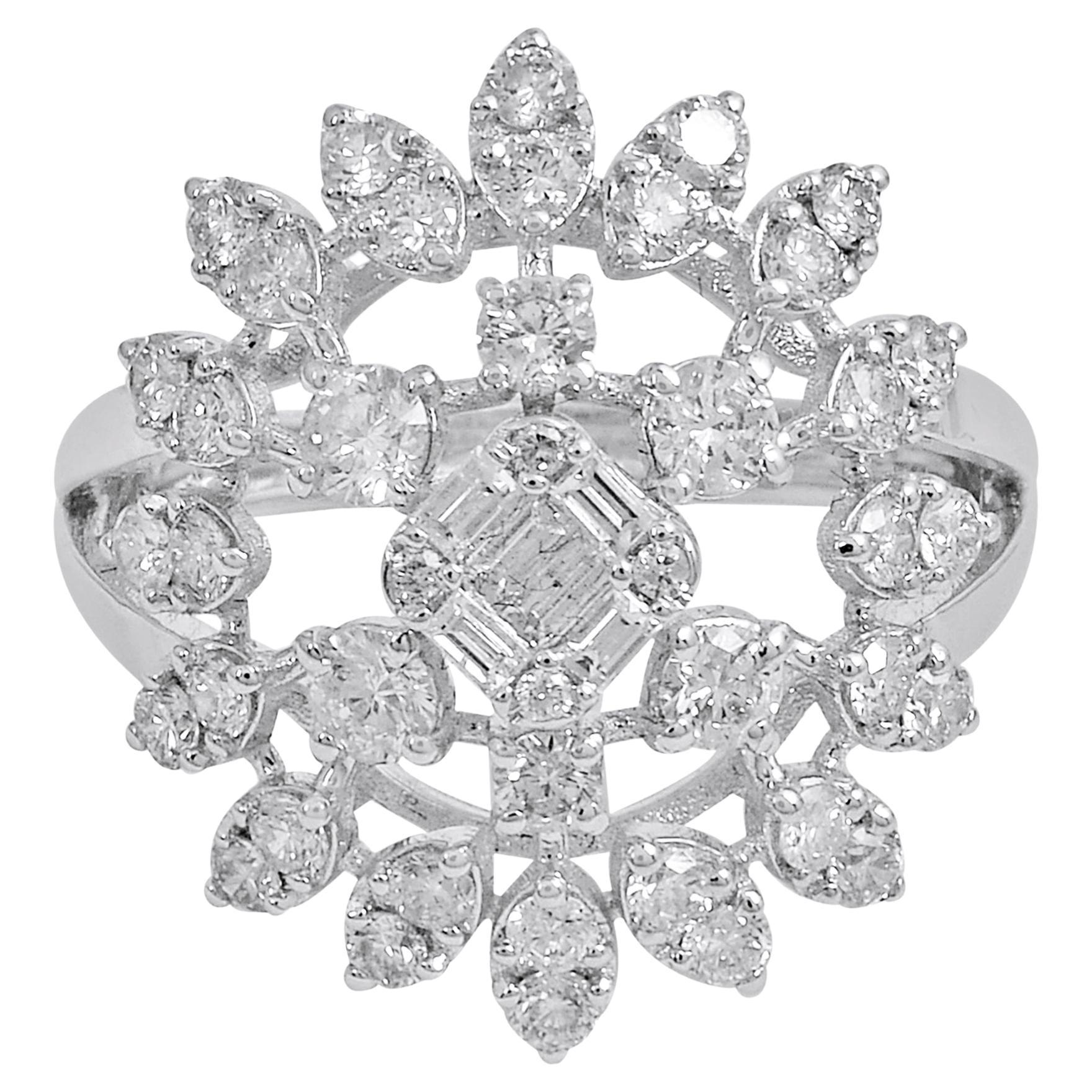 1.70 Carat SI Clarity HI Color Diamond Cocktail Ring 18 Karat White Gold Jewelry