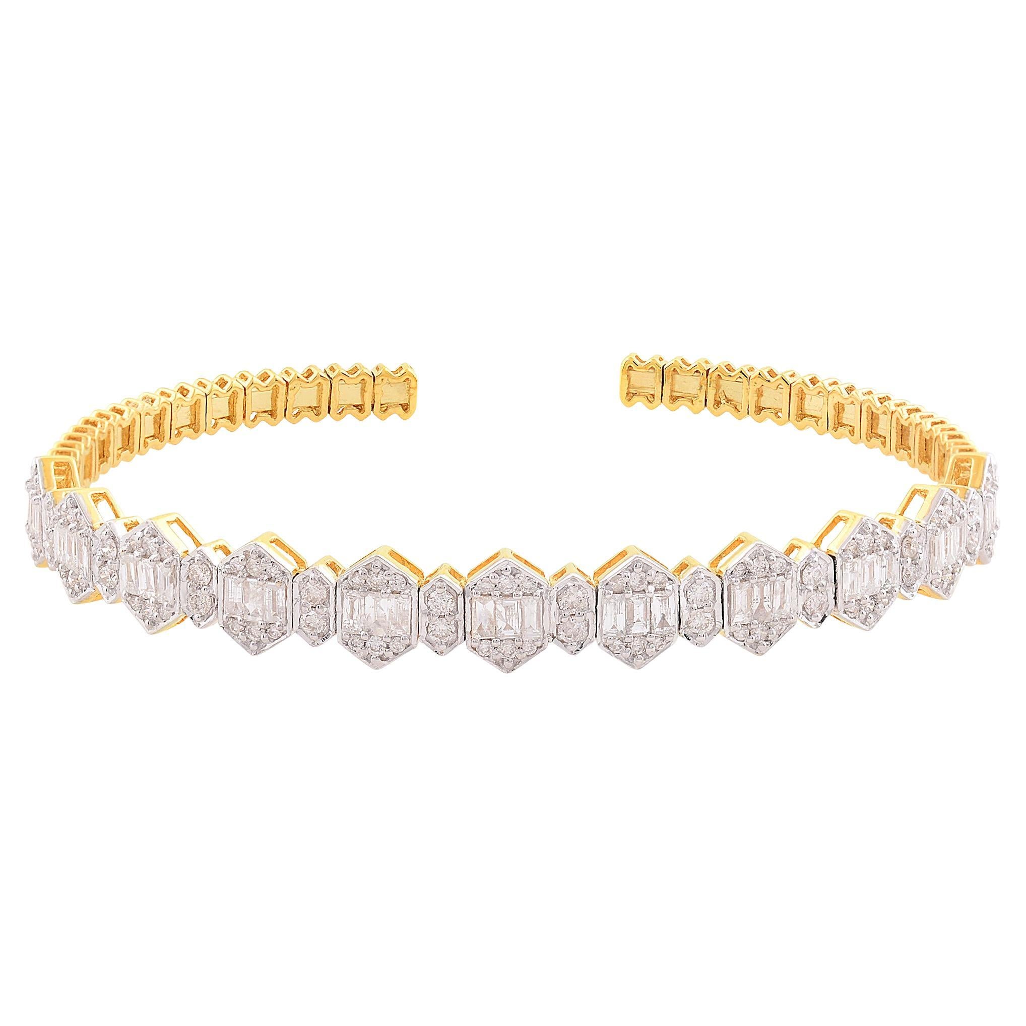 Bracelet manchette en or jaune 18 carats avec diamants de 1,70 carat de pureté SI de couleur hi-colore