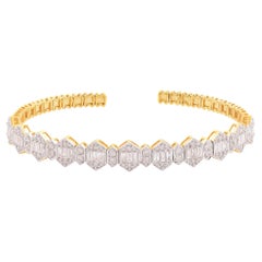 Bracelet manchette en or jaune 18 carats avec diamants de 1,70 carat de pureté SI de couleur hi-colore