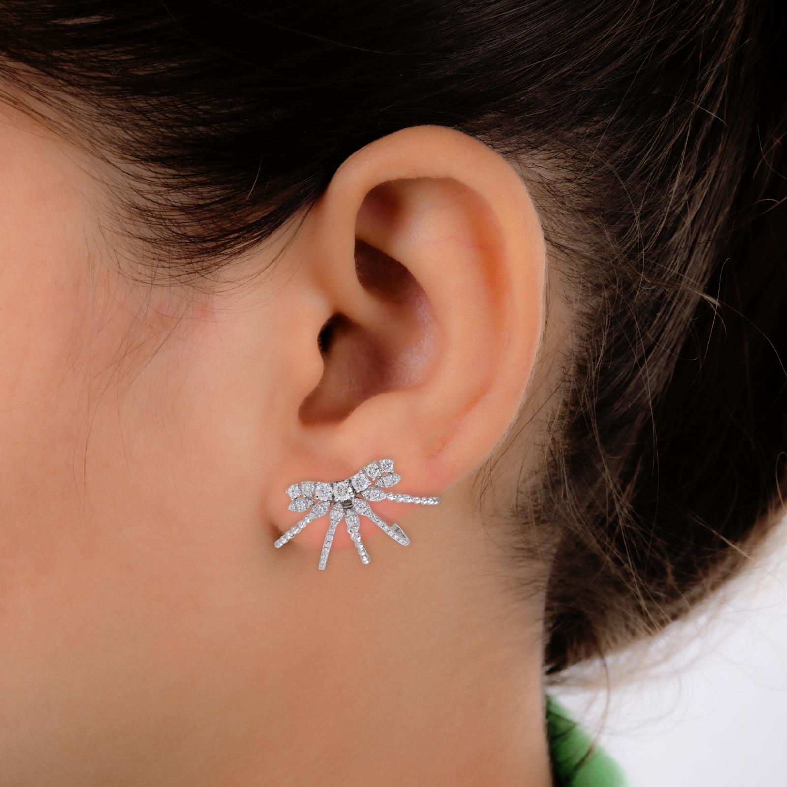 Women's 1.70 Carat SI Clarity HI Color Diamond Ear Cuff Earrings 18 Karat White Gold For Sale