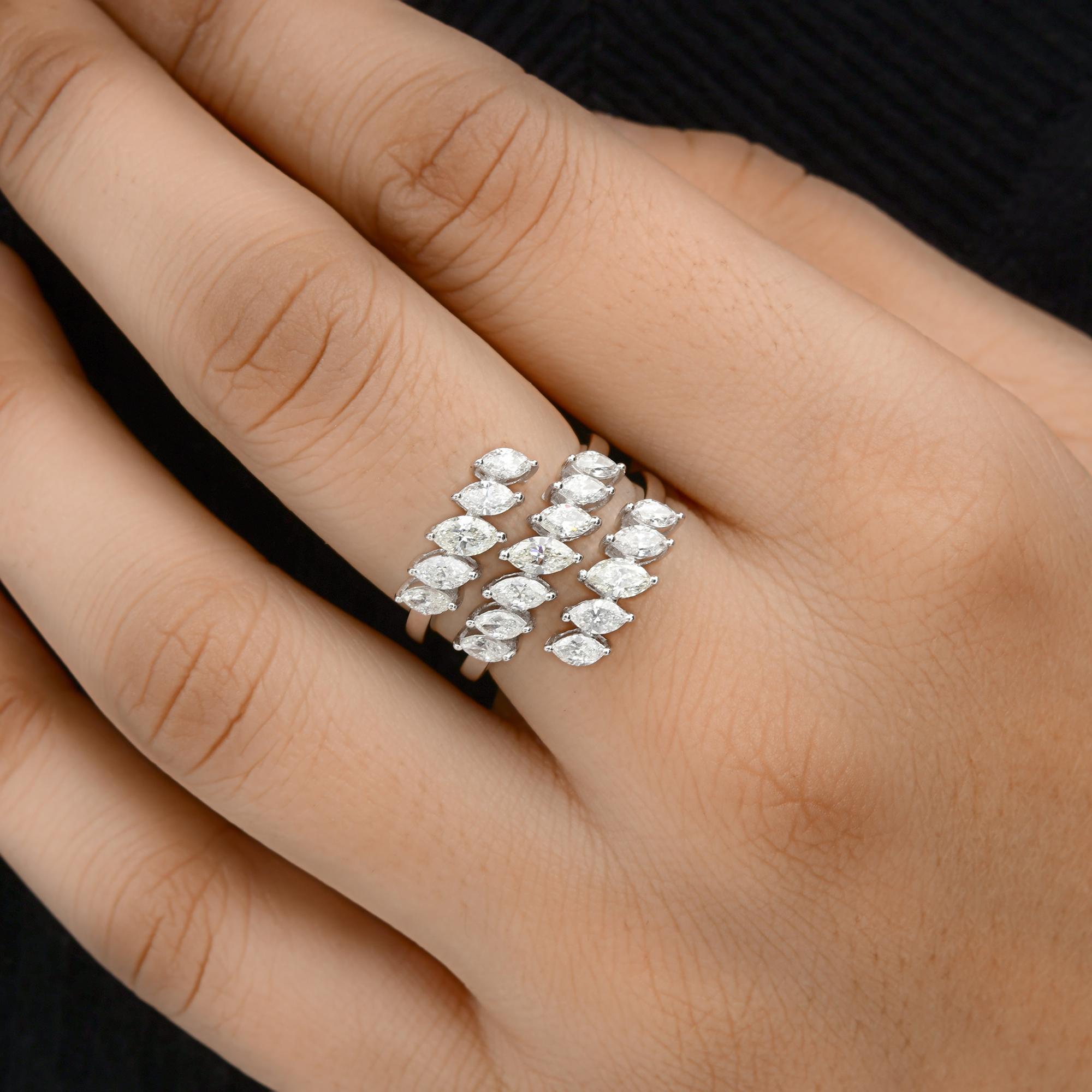 Modern 1.70 Carat SI Clarity HI Color Marquise Diamond Spiral Ring 18 Karat White Gold For Sale