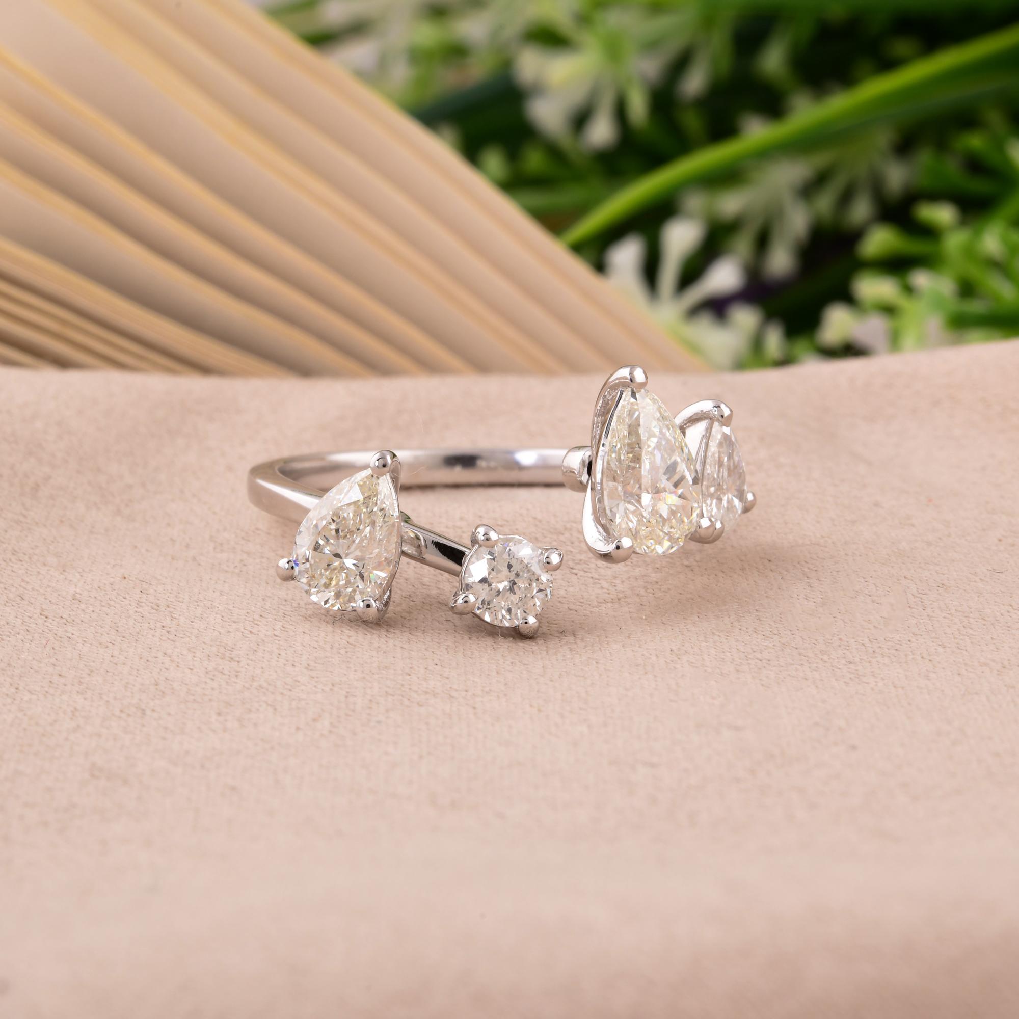 Modern 1.70 Carat SI Clarity HI Color Multi Shape Diamond Cuff Ring 14 Karat White Gold For Sale