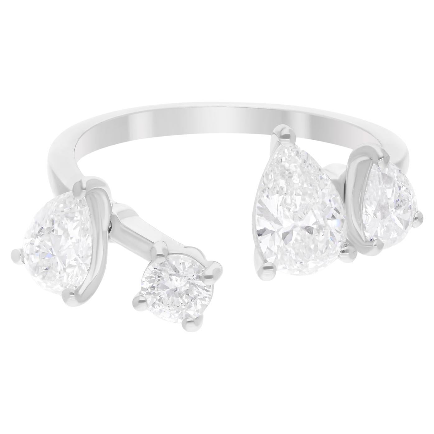 1.70 Carat SI Clarity HI Color Multi Shape Diamond Cuff Ring 14 Karat White Gold