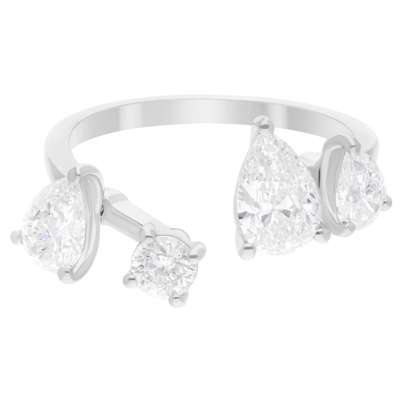 1.70 Carat SI Clarity HI Color Multi Shape Diamond Cuff Ring 18 Karat White Gold