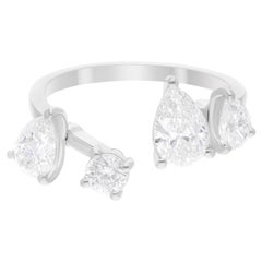 1.70 Carat SI Clarity HI Color Multi Shape Diamond Cuff Ring 18 Karat White Gold