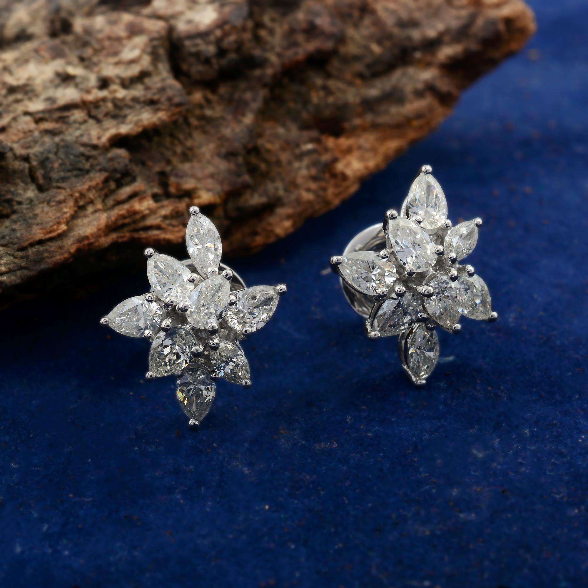 Moderne Clous d'oreilles en diamant poire de 1,70 carat, pureté SI, couleur HI, en or blanc 18 carats en vente