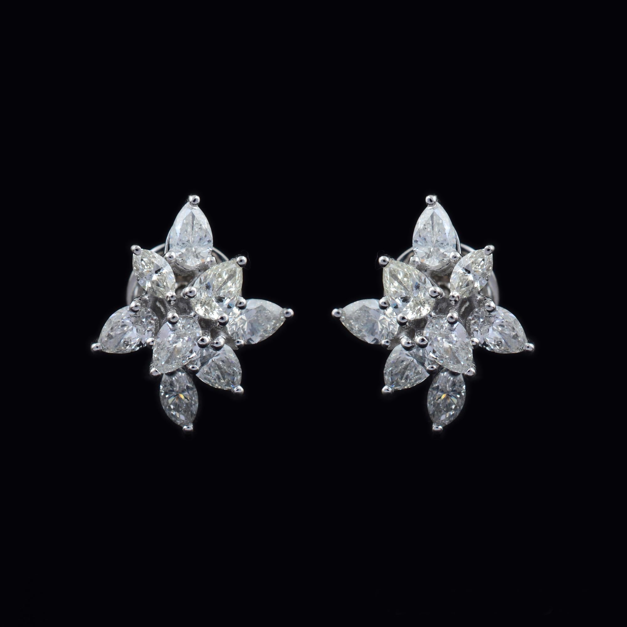Women's 1.70 Carat SI Clarity HI Color Pear Diamond Stud Earrings 18 Karat White Gold For Sale