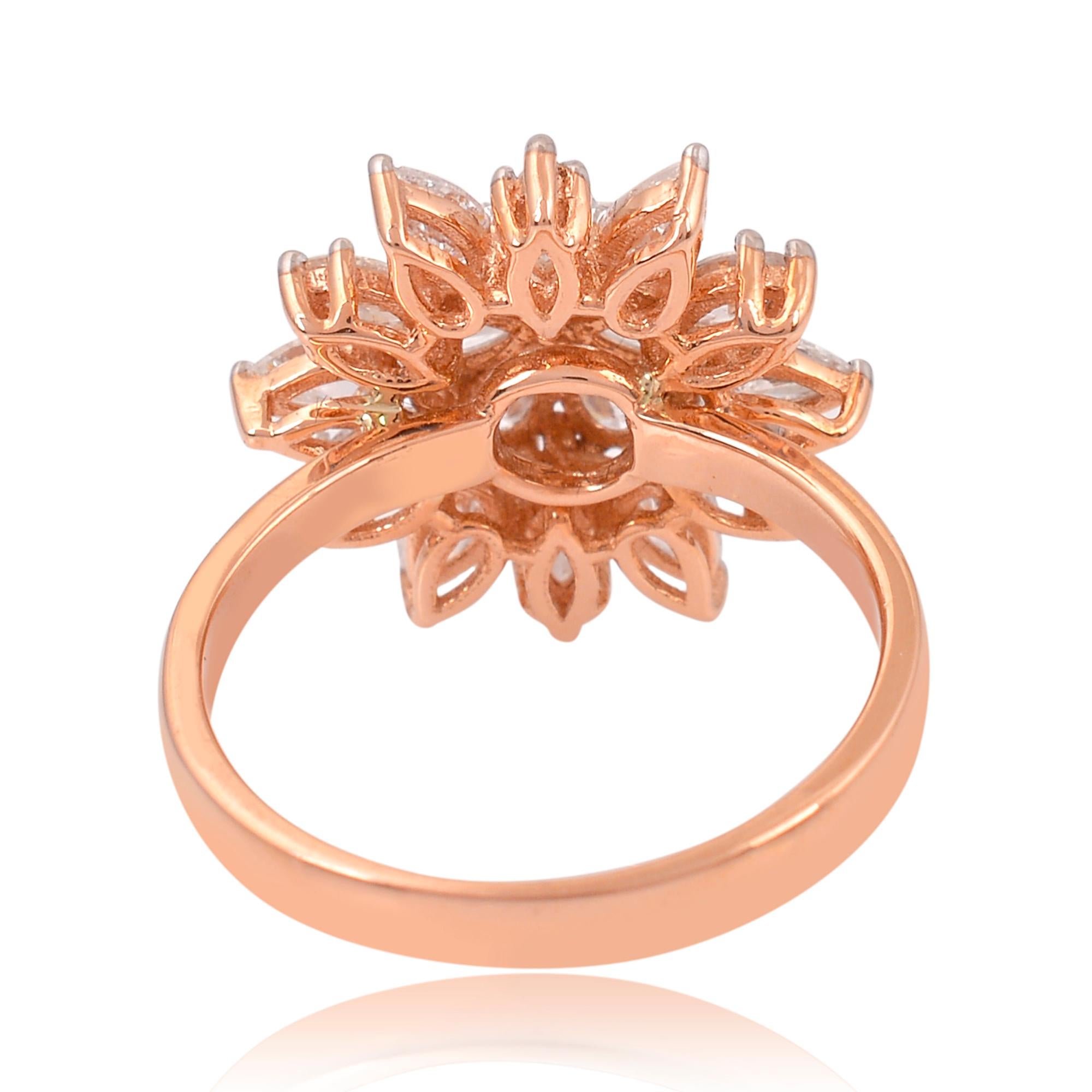 For Sale:  1.70 Carat SI Clarity HI Color Pear Marquise Diamond Ring 18 Karat Rose Gold 2