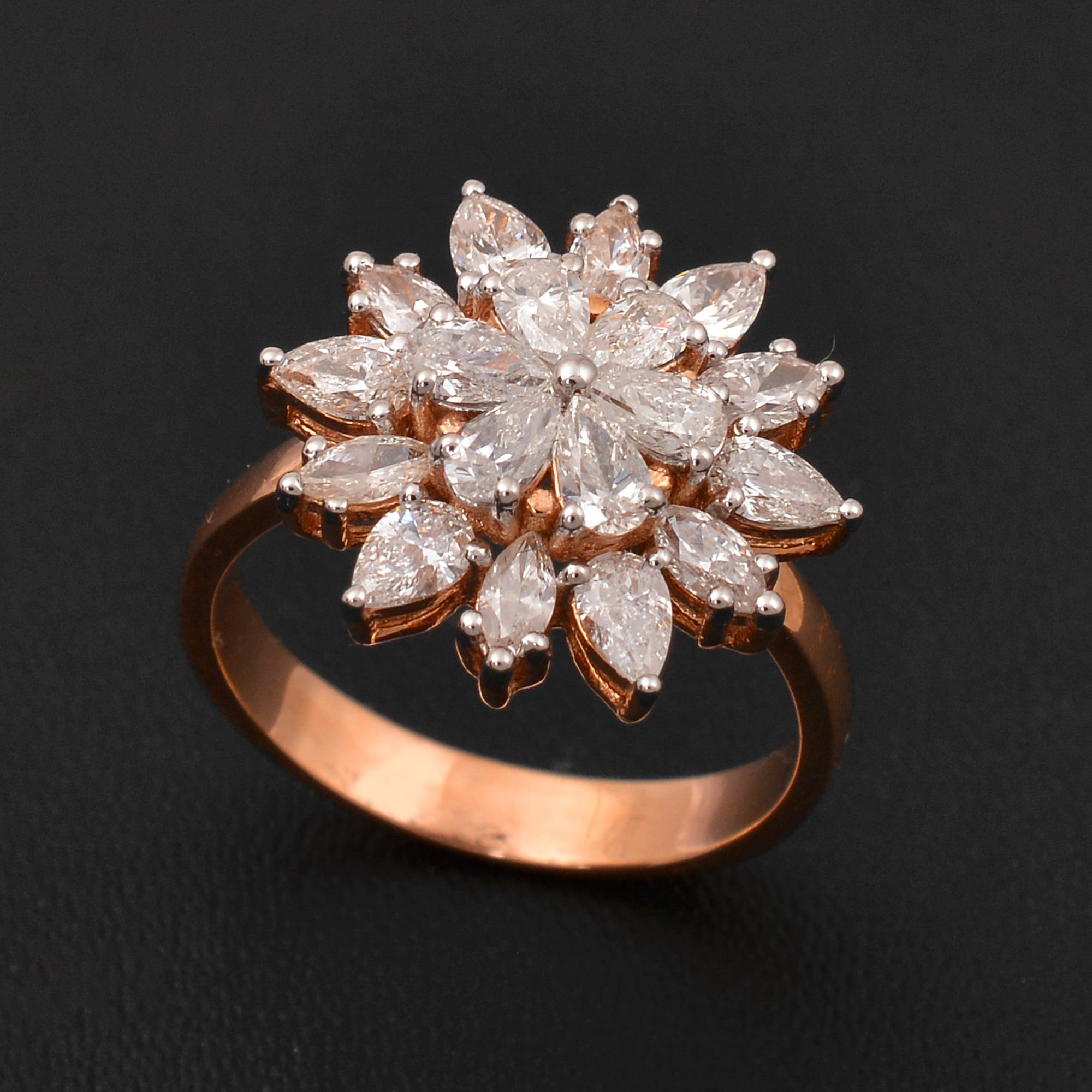 For Sale:  1.70 Carat SI Clarity HI Color Pear Marquise Diamond Ring 18 Karat Rose Gold 4