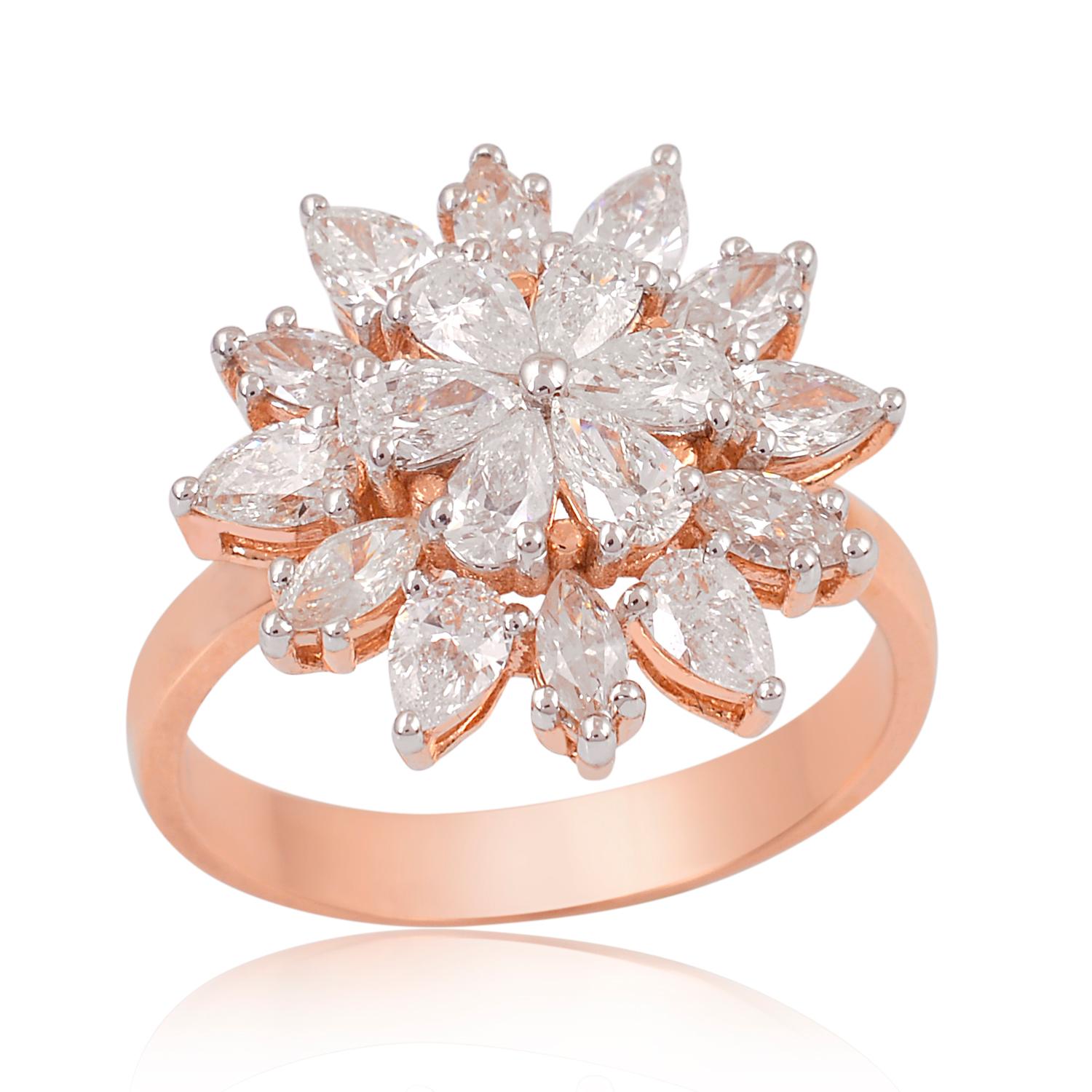 For Sale:  1.70 Carat SI Clarity HI Color Pear Marquise Diamond Ring 18 Karat Rose Gold 5