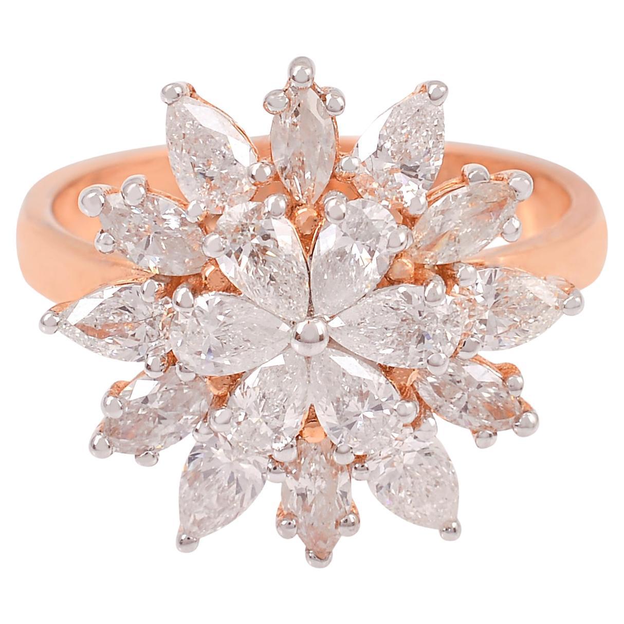 1.70 Carat SI Clarity HI Color Pear Marquise Diamond Ring 18 Karat Rose Gold