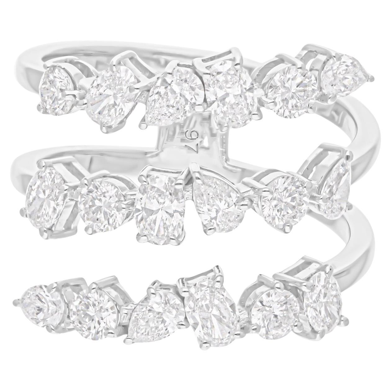 1.70 Carat SI/H Multi Shape Diamond Spiral Ring 14 Karat White Gold Fine Jewelry For Sale