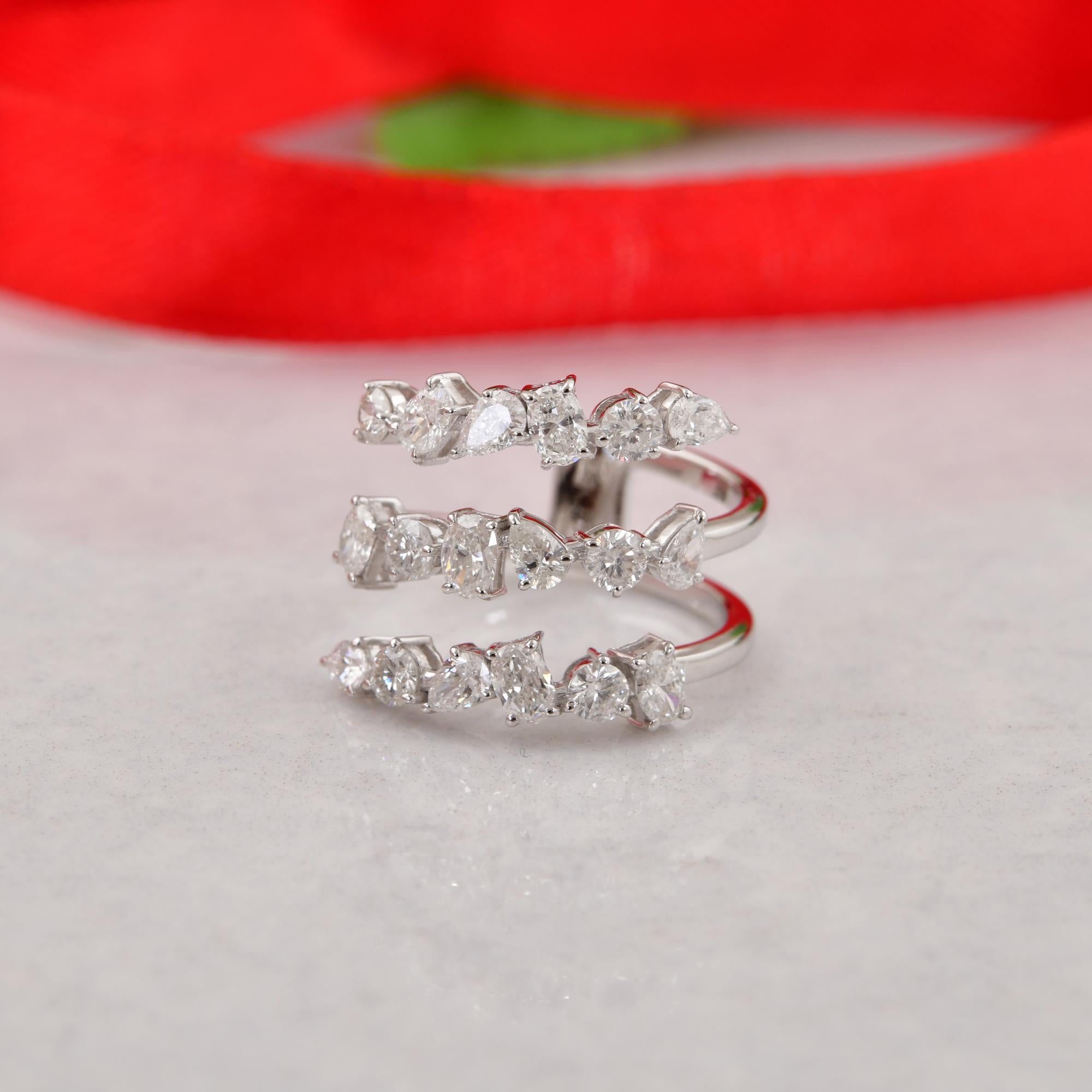1.70 Carat SI/H Multi Shape Diamond Spiral Ring 18 Karat White Gold Fine Jewelry For Sale 1