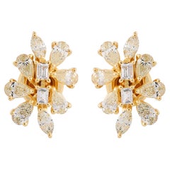 1.70 Carat SI/HI Boucles d'oreilles diamant poire et émeraude Or jaune 18 carats