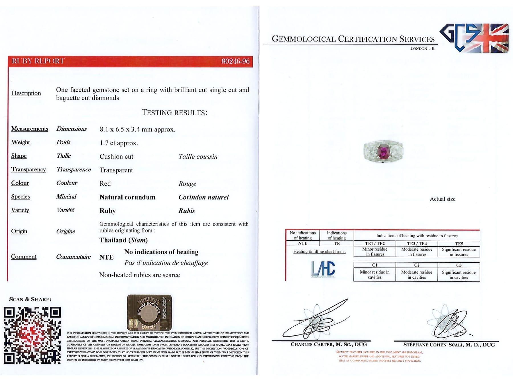 Bague cocktail en platine avec rubis Siam de 1,70 carat et diamant de 3,02 carats en vente 6