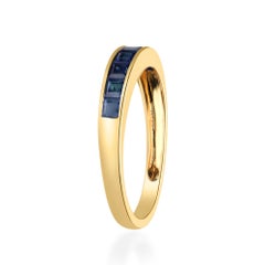 1.70 Carat Square Cut Blue Sapphire 10K Yellow Gold Wedding Ring