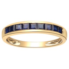 1.70 Carat Square Cut Blue Sapphire 10K Yellow Gold Wedding Ring