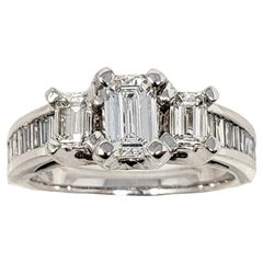 1.70 Carat Total Emerald Cut Diamond Three Stone Engagement Ring 14 Karat Gold
