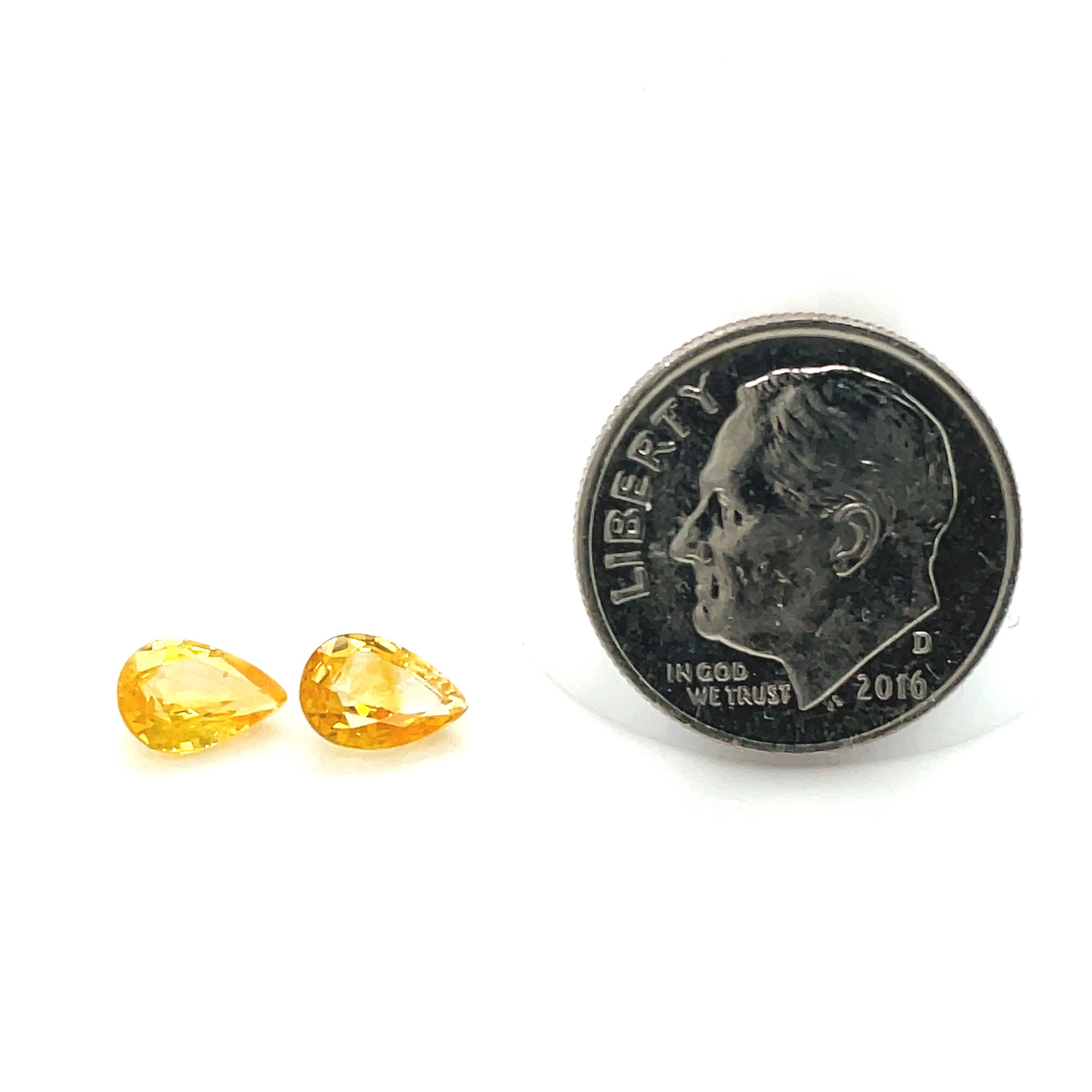1.70 Carat Total Pair of Pear Shaped Yellow Sapphires for Earrings, Loose Gems In New Condition For Sale In Los Angeles, CA