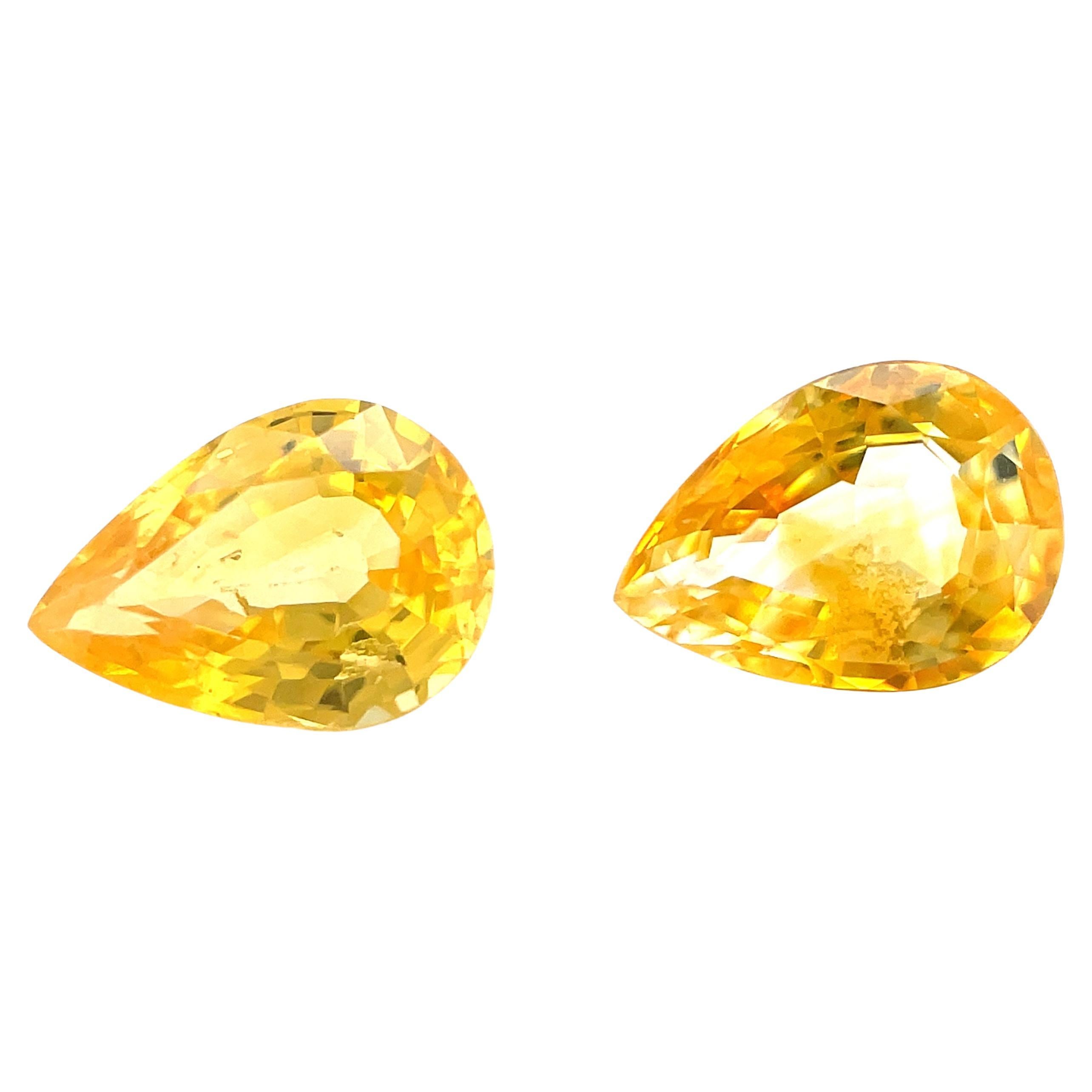 1.70 Carat Total Pair of Pear Shaped Yellow Sapphires for Earrings, Loose Gems For Sale