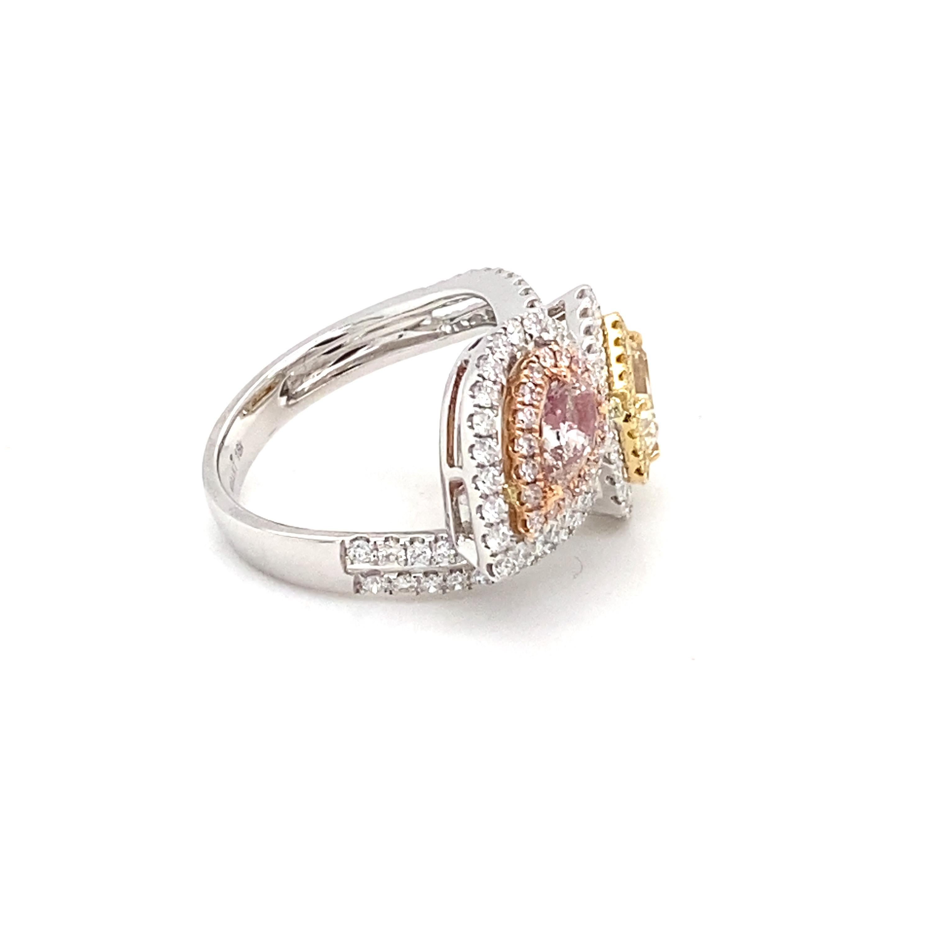 1.70 Carat White and Pink Diamond Two Tone Gold Engagement Ring For Sale 2