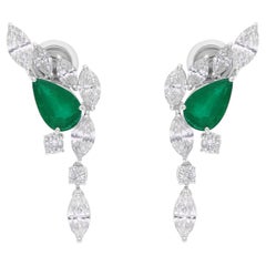 Smeraldo dello Zambia da 1,70 carati Diamante SI/H da 3,23 carati Orecchini in oro bianco 14 carati