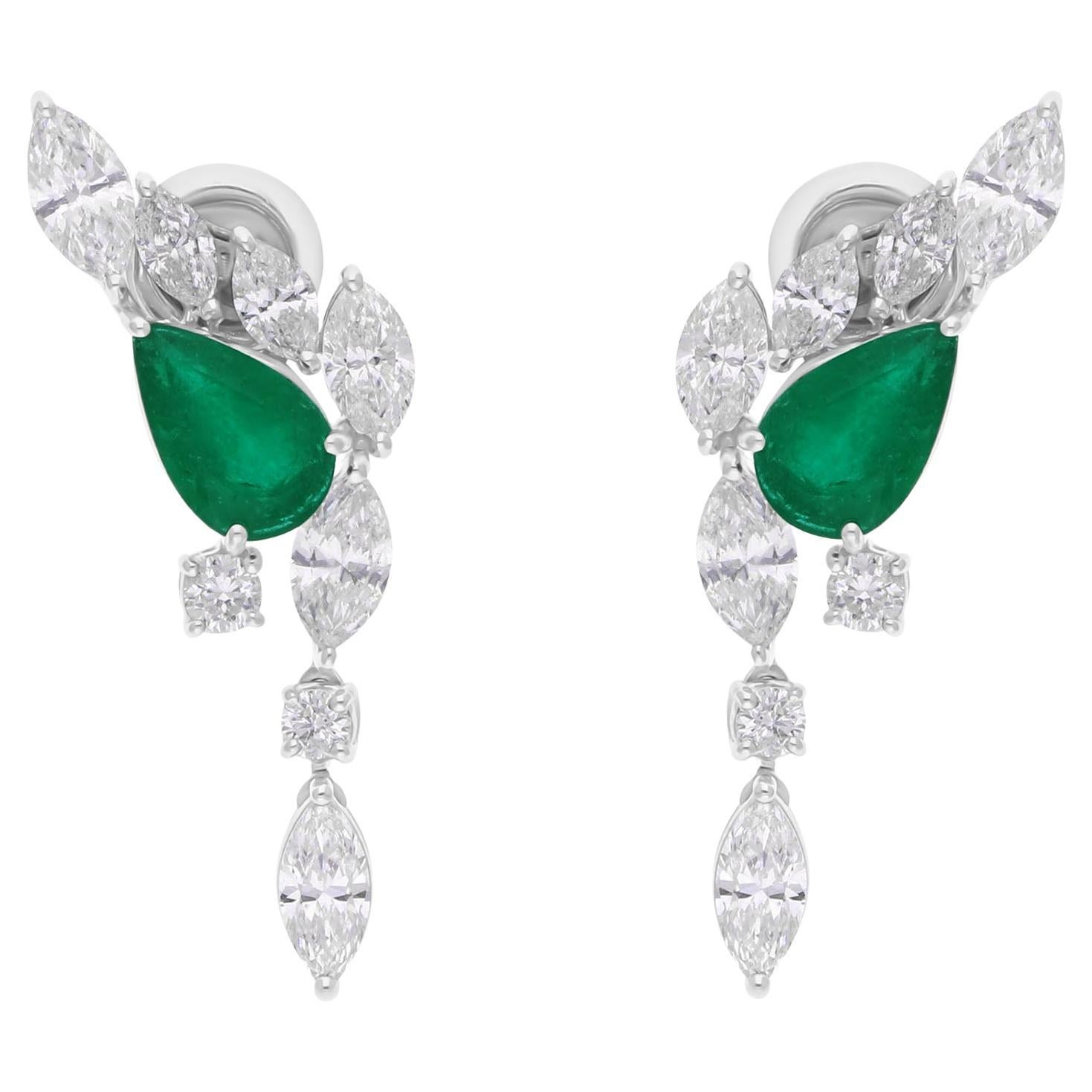 1.70 Carat Zambian Emerald 3.23 Carat SI/H Diamond 18 Karat White Gold Earrings
