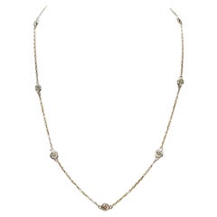 1.70 Carats 10 Stations Diamond by the Yard Necklace 14 Karat Two Tone Gold
