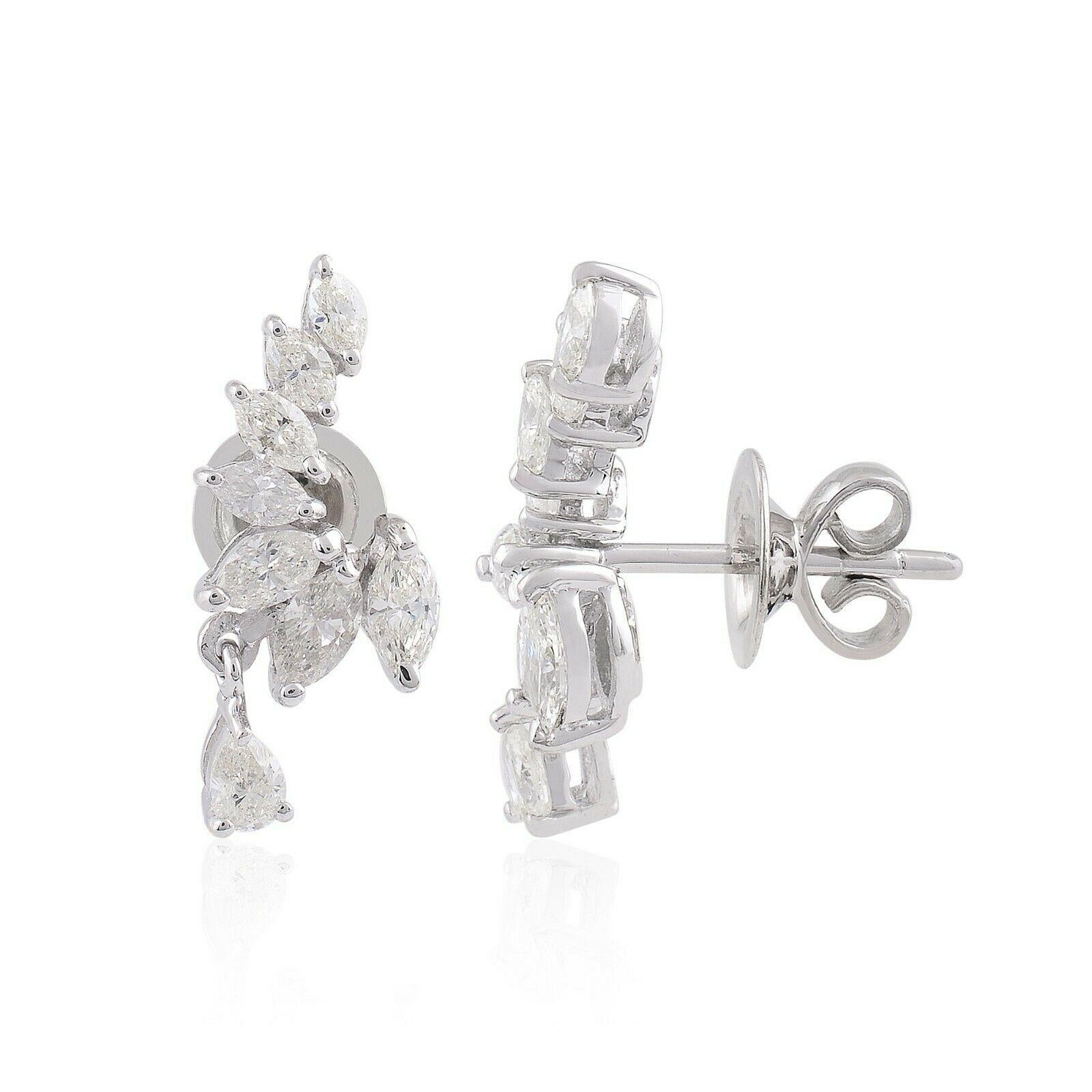 Contemporary 1.70 Carats Diamond 14 Karat White Gold Earrings For Sale