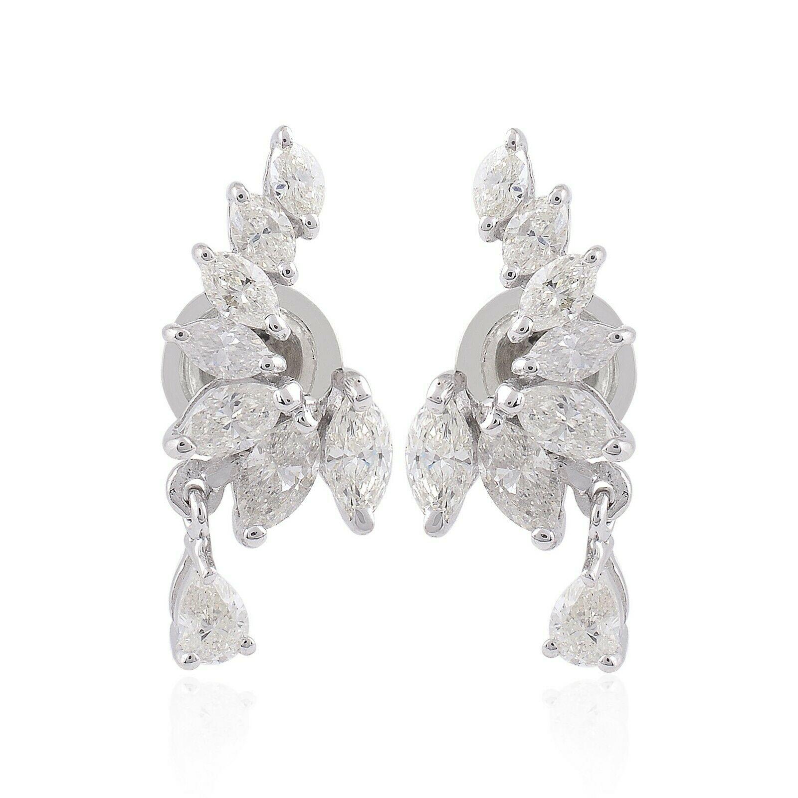 Mixed Cut 1.70 Carats Diamond 14 Karat White Gold Earrings For Sale