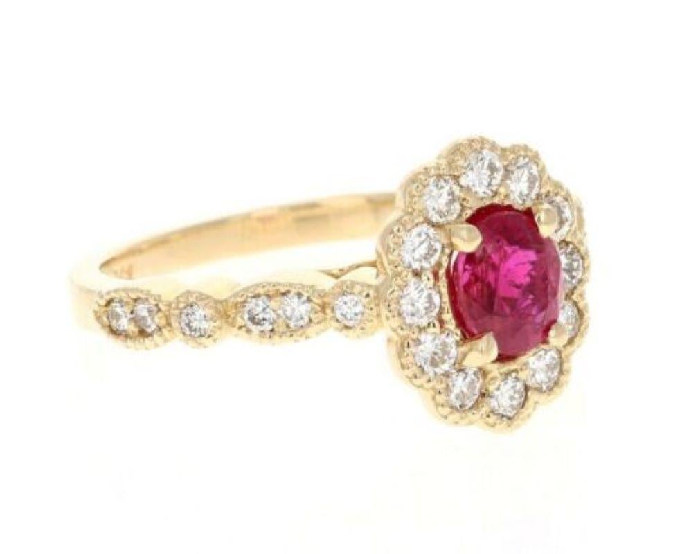 1.70 Carats Impressive Natural Red Ruby and Diamond 14K Yellow Gold Ring

Total Natural Red Ruby Weight is Approx. 1.10 Carats

Ruby Measures: Approx. 8.00 X 6.00mm

Natural Round Diamonds Weight: Approx. 0.60 Carats (color G-H / Clarity