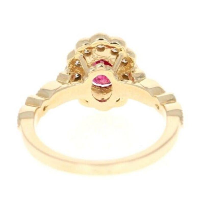 Mixed Cut 1.70 Carat Impressive Natural Red Ruby and Diamond 14 Karat Yellow Gold Ring For Sale