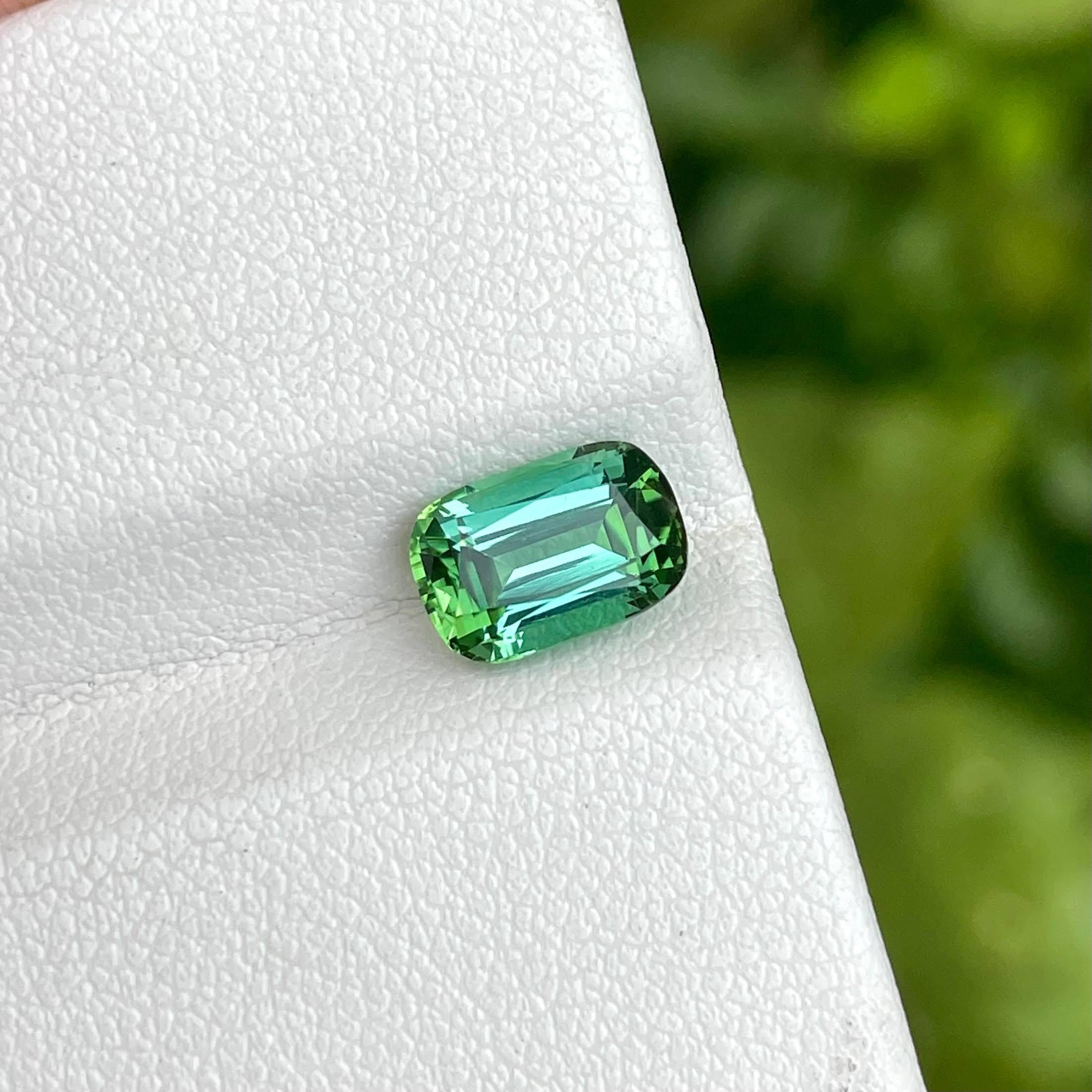 Modern 1.70 Carats Mint Green Tourmaline Stone Cushion Cut Afghan Gemstone For Sale