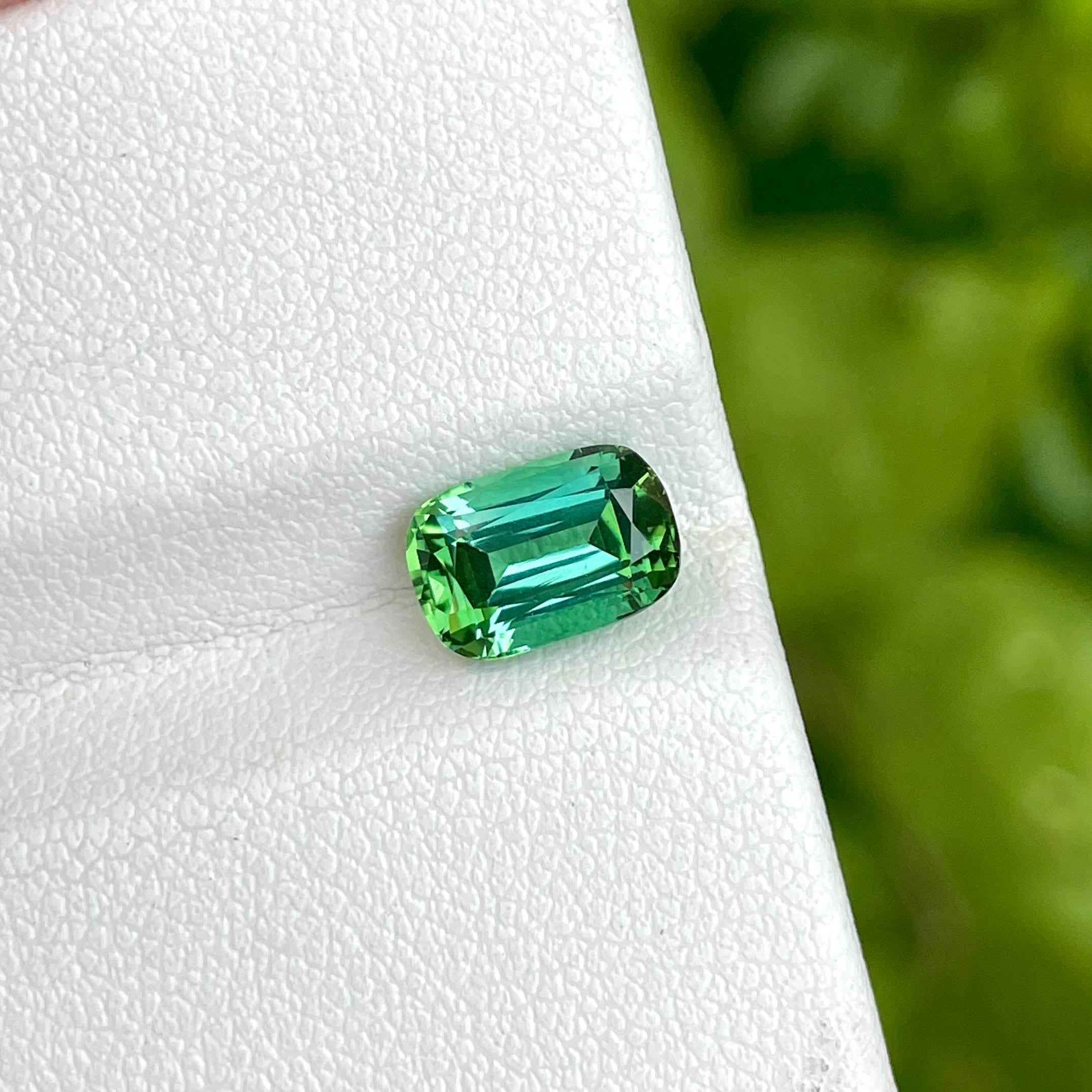 Women's or Men's 1.70 Carats Mint Green Tourmaline Stone Cushion Cut Afghan Gemstone For Sale